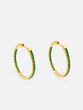 2.4ct Round Green Emerald Inside Out Style Hoop Earrings 14k Yellow Gold Finish