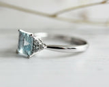 2Ct Asscher Cut Aquamarine Diamond Accents Engagement Ring 14K White Gold Finish