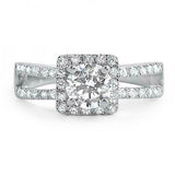 1.4ct Round Cut Diamond Engagement Ring Halo Split Shank 14k White Gold Finish