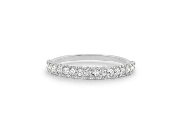 1.4ct Wedding Band Round Cut Diamond Milgrain Stackable 14k White Gold Finish