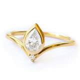 2ct Pear Cut Diamond Curved Chevron Crown Bridal Set Ring 14k Yellow Gold Finish