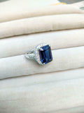 2.4ct Engagement Ring Emerald Blue Sapphire Dotted Ball Halo 14k White Gold Over