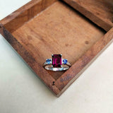 2ct Engagement Ring Emerald Cut Pink Ruby Three Stone 14k White Gold Finish