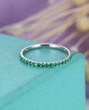 1ct Round Cut Green Emerald Full Eternity Wedding Band Ring 14k WhiteGold Finish