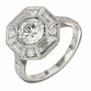 2.3ct Round Cut Diamond Engagement Ring Milgrain Art Deco 14k White Gold Finish