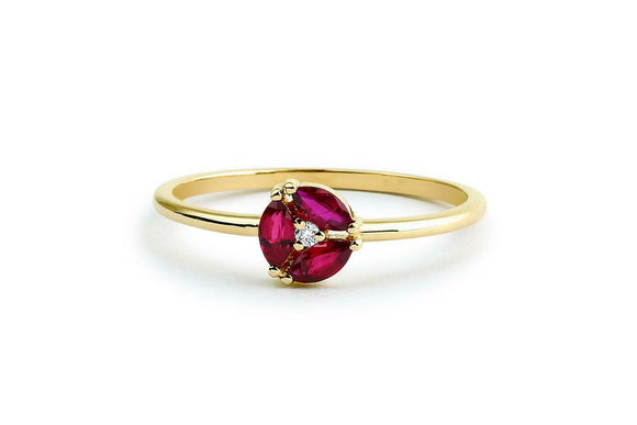 0.4ct Marquise Pink Ruby Cluster Minimalist Engagement Ring 14k Yellow Gold Over