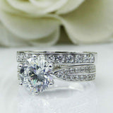 5Ct Round Cut Diamond Bridal Set Solitaire Ring Wedding Band 14K White Gold Over