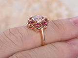 2.3ct Oval Cut Morganite Engagement Ring Floral Halo Solitaire 14k RoseGold Over