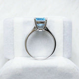 1Ct Emerald Cut Blue Topaz Diamond Solitaire Engagement Ring White Gold Finish