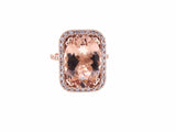 5Ct Oval Peach Morganite Halo Diamond Accent Engagement Ring 14K Rose Gold Over