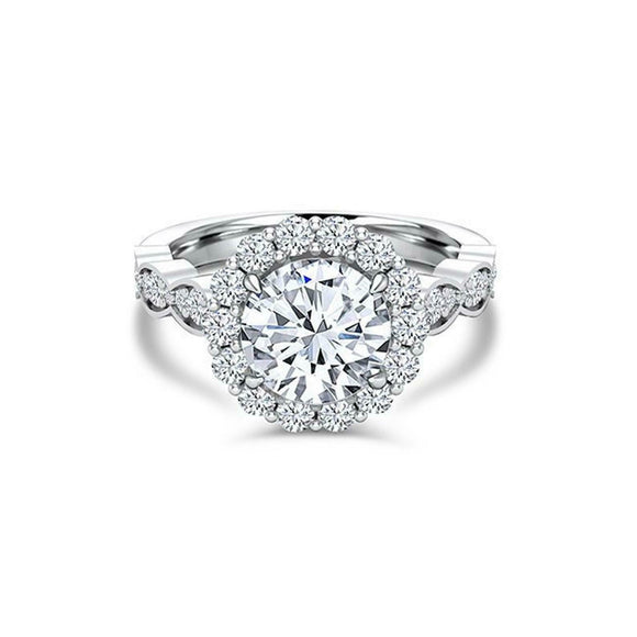 Halo Solitaire with Accent Engagement Ring 2ct Round Diamond 18k White Gold Over