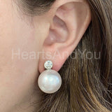 0.02ct Round Simulated Diamond Pearl Solitaire Stud Earring 14k WhiteGold Plated