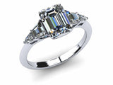 2ct Emerald Cut Diamond 5 Stone Solitaire Engagement Ring 14k White Gold Finish