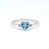 1ct Heart Blue Aquamarine Engagement Ring Minimalist Trilogy 14k White Gold Over