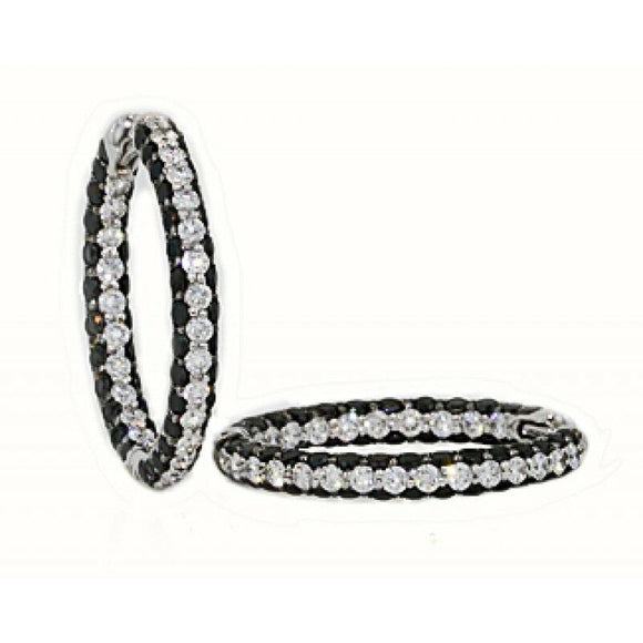 3ct Round Cut Black Diamond Inside Out Party Hoop Earrings 18k White Gold Finish