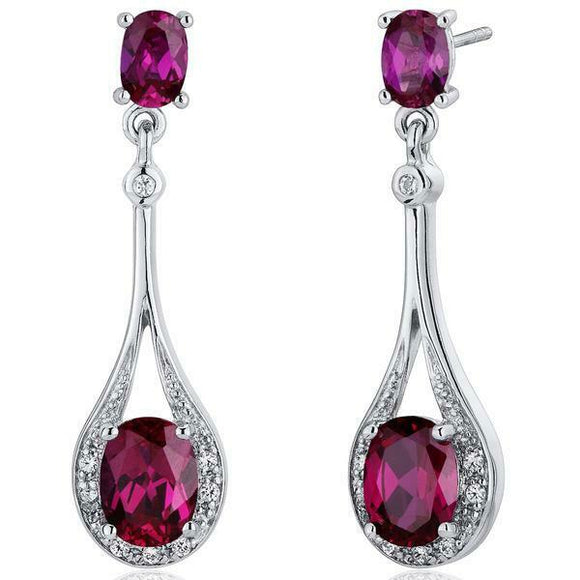 4Ct Oval Cut Pink Ruby Diamond Stylish Tear Drop Earrings 14K White Gold Finish