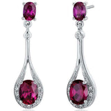 4Ct Oval Cut Pink Ruby Diamond Stylish Tear Drop Earrings 14K White Gold Finish