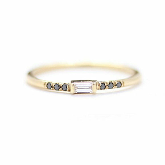 0.3ct Baguette Cut Diamond Engagement Ring Minimalist 14k Yellow Gold Finish