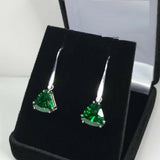 1.2ct Drop Earrings Trillion Cut Green Emerald Solitaire 14k White Gold Finish