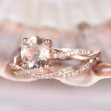 2ct Round Peach Morganite Infinity Bridal Set Engagement Ring 14k Rose Gold Over