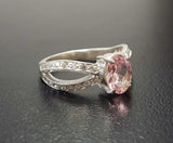 1.6ct Engagement Ring Oval Cut Peach Morganite Split Shank 14k White Gold Finish