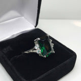 1.3ct Green Emerald Diamond Accent Solitaire Engagement Ring 14k White Gold Over