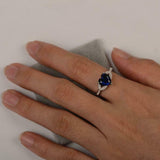 1.8ct Heart Cut Blue Sapphire Engagement Ring Leaf Accent 14k White Gold Finish