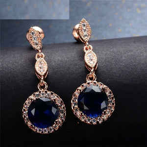 3ct Round Cut Blue Sapphire Halo Milgrain Drop Earrings 14k Rose Gold Finish