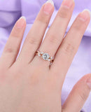 2ct Round Cut Diamond Engagement Ring Marquise Leaf Accents 14k Rose Gold Finish