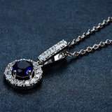 2.3ct Round Cut Blue Sapphire Halo Fancy Pendant with Chain 14k WhiteGold Finish