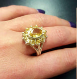 2.6ct Engagement Ring Oval Cut Yellow Citrine Floral Cluster 14k White Gold Over