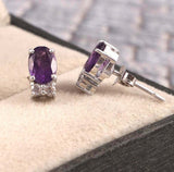 2.3ct Stud Earrings Oval Cut Purple Amethyst Dainty Partywear 14k WhiteGold Over