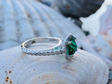 2ct Cushion Cut Green Emerald Braided Shank Solitaire Ring 14k White Gold Finish