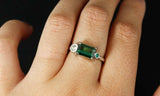 1.37ct Green Emerald Cut Round Diamond Accent Trilogy Ring 14k White Gold Finish