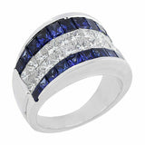 4Ct Princess Cut Diamond Blue Sapphire 4 Row Wedding Band 14K White Gold Finish