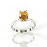 1.5Ct Oval Cut Yellow Citrine Solitaire Ring 14K White Gold Over Diamond Accents