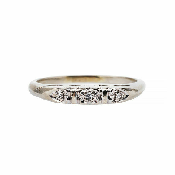 0.3ct Round Cut Diamond Three Stone Vintage Floral Band 14k White Gold Finish