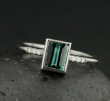 1ct Green Emerald Cut Solitaire with Accents Engagement Ring 14k White Gold Over