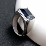 4ct Emerald Cut Blue Sapphire Solitaire Mens Engagement Ring 14k White Gold Over