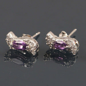 2ct Stud Earrings Marquise Cut Purple Amethyst Wavy 14k White Gold Finish