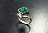 1ct Engagement Ring Princess Green Emerald Solitaire Curved 14k White Gold Over