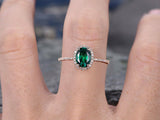 1.1Ct Oval Cut Green Emerald Solitaire Halo Engagement Ring 14K Rose Gold Finish