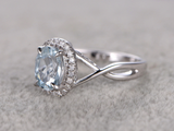 2ct Oval Cut Blue Aquamarine Engagement Ring Halo Infinity 14k White Gold Finish