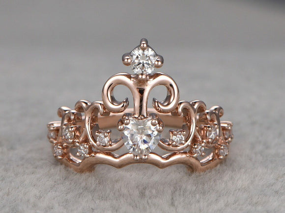 1.5ct Heart Cut Diamond Engagement Ring Princess Crown Style 14k Rose Gold Over