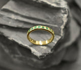 1ct Wedding Band Round Cut Green Emerald Half Eternity 14k Yellow Gold Finish