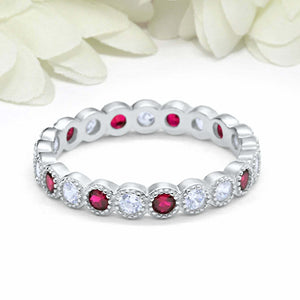 2ct Round Cut Pink Ruby Wedding Band Stackable Full Eternity 14k White Gold Over