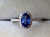 2.4ct Engagement Ring Oval Blue Sapphire Round Accent Halo 14k White Gold Finish