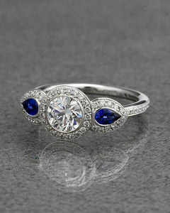 4Ct Round Cut Diamond Halo Sapphire Accent Engagement Ring 14K White Gold Finish