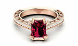 2.3ct Emerald Cut Red Garnet Milgrain Vintage Inspired Ring 14k Rose Gold Finish