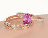 3ct Oval Cut Pink Sapphire Trio Set Wedding Engagement Ring 18k Rose Gold Finish